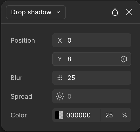 Figma drop shadow effect panel for the arrow vector.