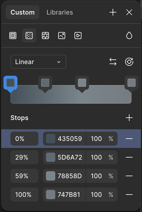 Figma gradient stop values for the steel palette.