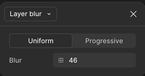 Figma layer blur effect panel with uniform blur set to 46.