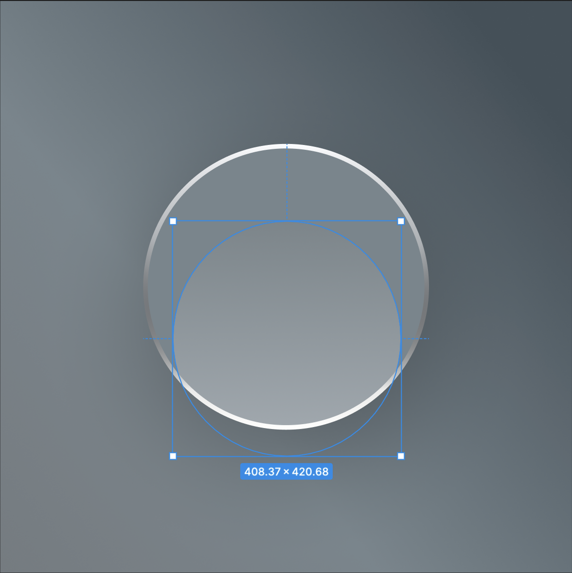 Figma canvas showing the core button with its linear gradient fill applied.