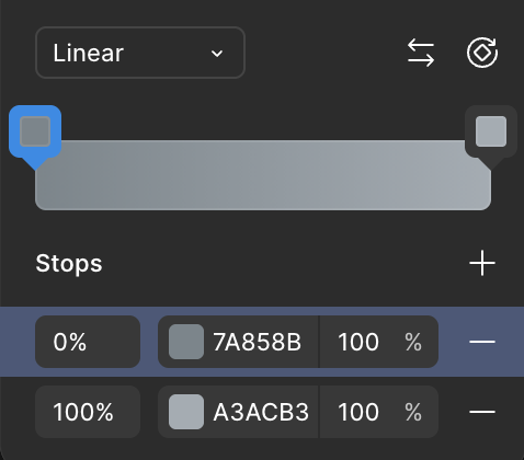 Figma linear gradient editor for the core button fill.