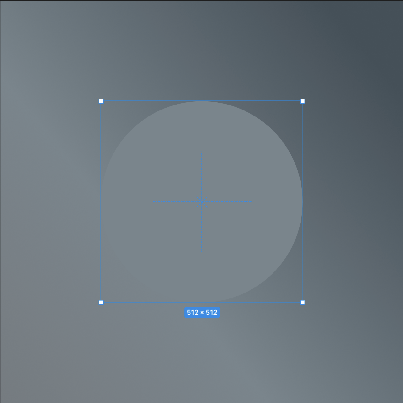 Figma canvas showing the 512 by 512 core button shape on the steel gradient base.