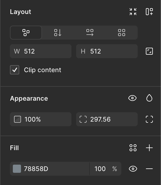 Figma layout and appearance panels for the core button shape.