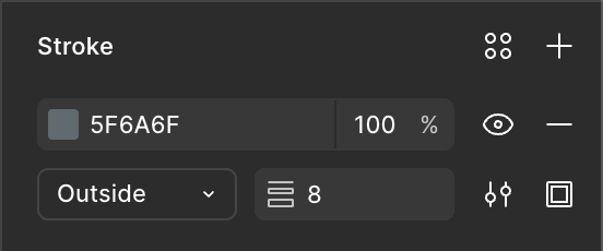 Figma stroke settings for the Outer frame — outside, 8px, #5F6A6F.