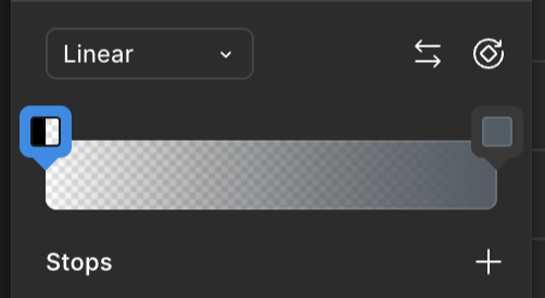 Figma gradient editor for the bottom-left shadow stroke.
